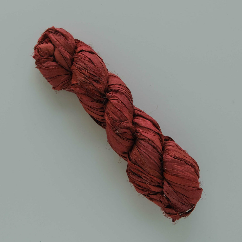 Sari silk ribbon yarn, wide strips. Ox blood, dark red. – Yarn Yarn